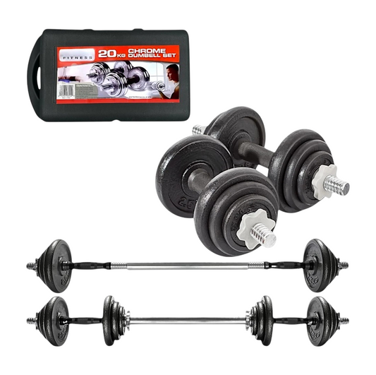 20kg Dumbbell & Barbell Set with Carry Case
