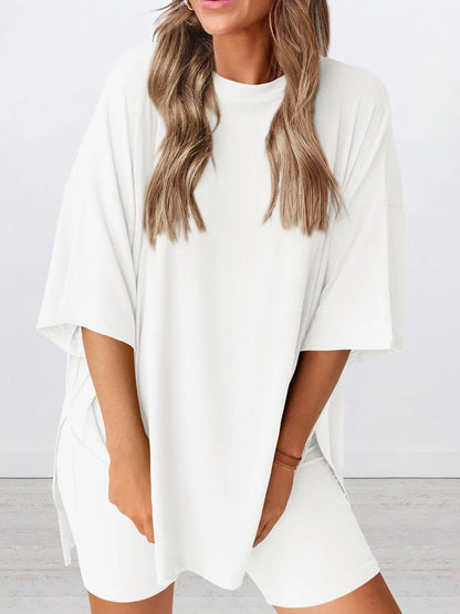 Oversized Round Neck T-Shirt and Shorts Set Plus Size