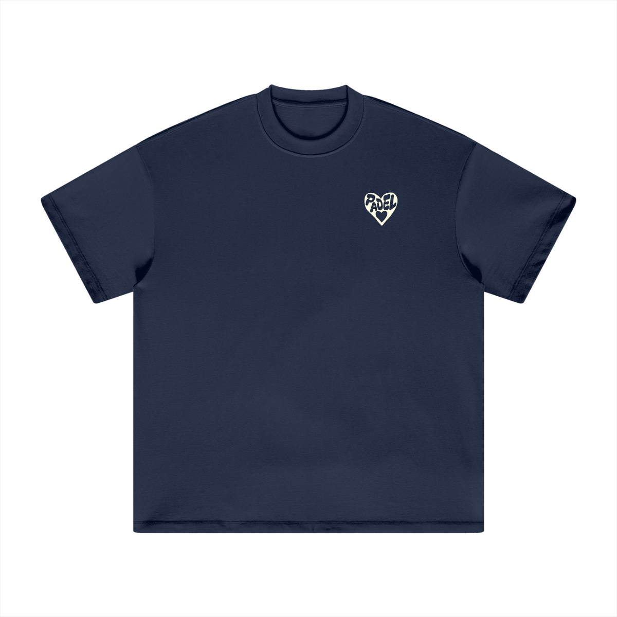Navy heavyweight T-shirt with small chest logo patch
