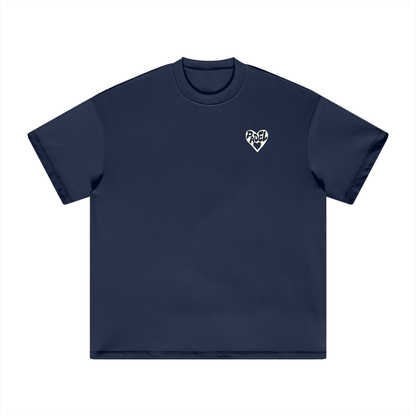 Navy heavyweight T-shirt with small chest logo patch
