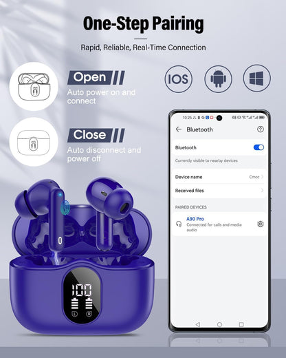 Wireless Earbuds Bluetooth 5.3 Deep Bass 36H Playtime Noise Cancel Btootos