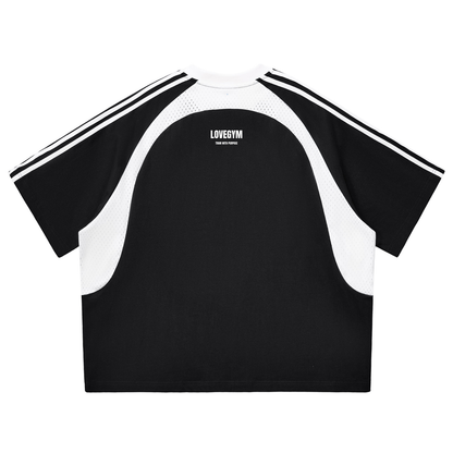 Contrast Stripes Panel Mesh T-Shirt
