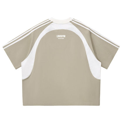 Contrast Stripes Panel Mesh T-Shirt