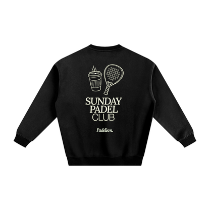 Black heavyweight padel sweatshirt with back "SUNDAY PADEL CLUB" graphic and 3/4 sleeves
