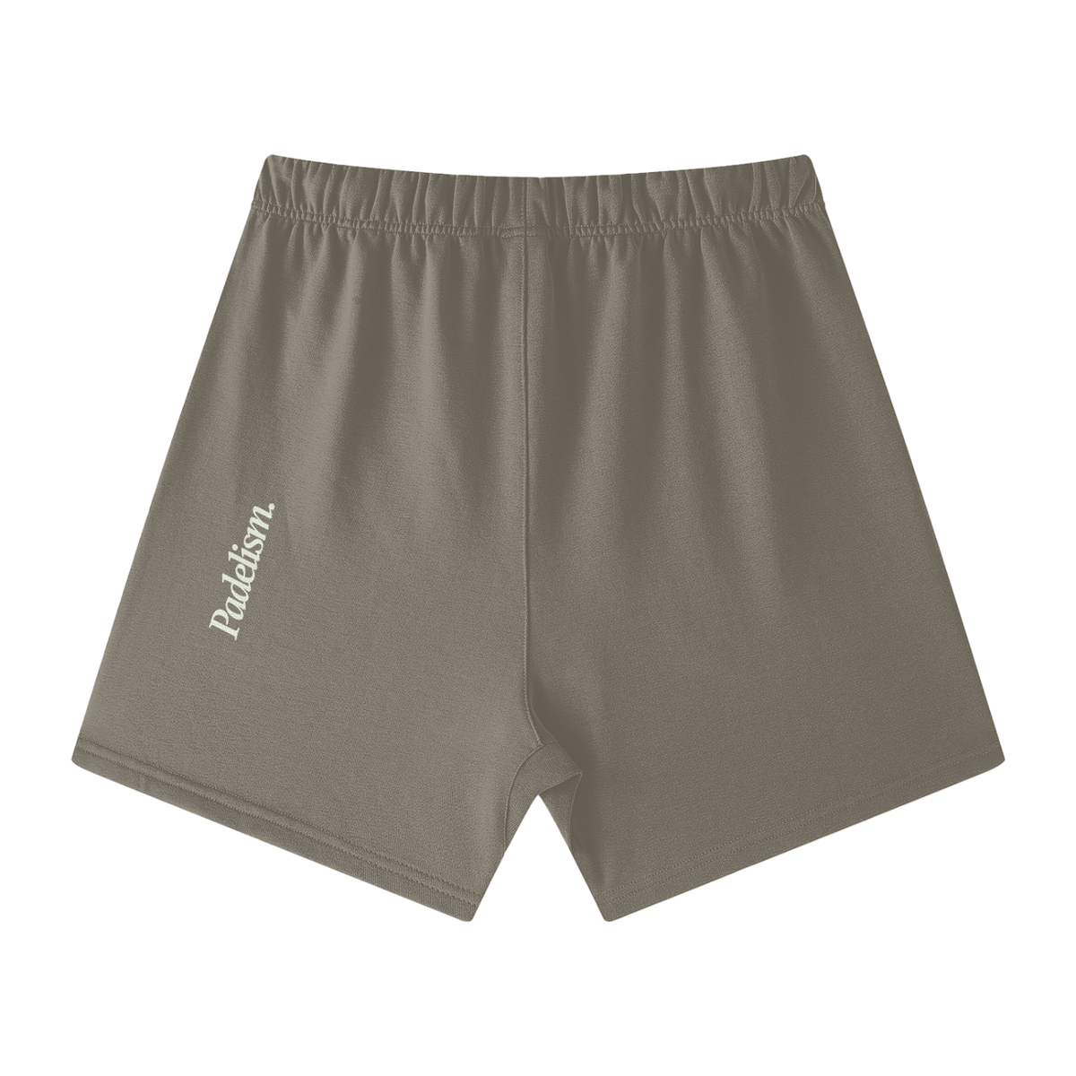 Taupe off-court shorts with elastic waistband and side logo