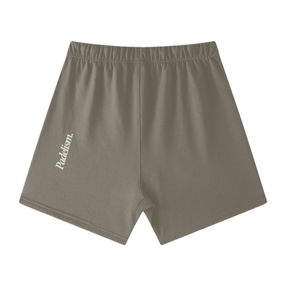 Taupe off-court shorts with elastic waistband and side logo
