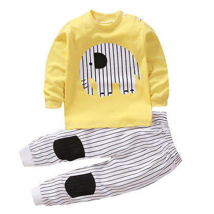 Children's underwear set in yellow with elephant silhouette long-sleeve top and stripe pants