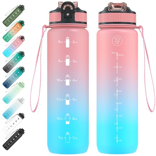 EYQ 1 L Water Bottle, 1 Litre Water bottle with Straw, Leak-Proof, Tritan BPA-Free, Motivational Water Bottle with Time Marker, Sports Drinks Bottle for Fitness, School, Gym, Outdoor Sports