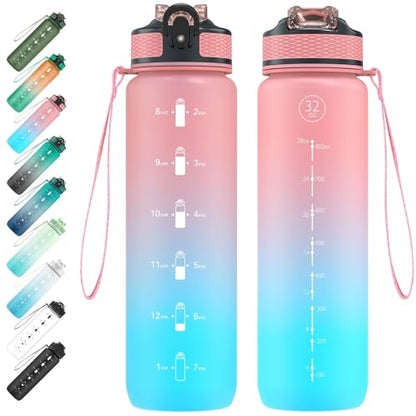 EYQ 1 L Water Bottle, 1 Litre Water bottle with Straw, Leak-Proof, Tritan BPA-Free, Motivational Water Bottle with Time Marker, Sports Drinks Bottle for Fitness, School, Gym, Outdoor Sports