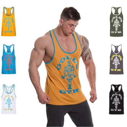 Gold's Gym GGVST004 Men's Training Sports Fitness Tank Top Muscle Joe Contrast Stringer Vest