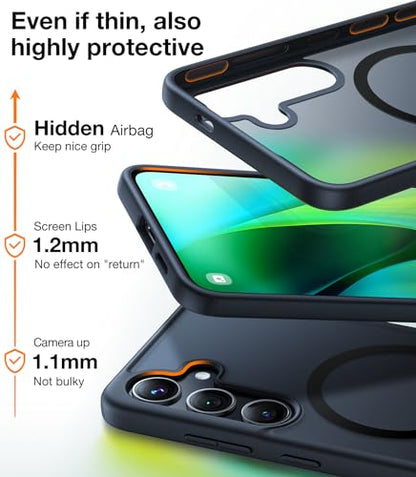 TORRAS for Samsung Galaxy Triple Camera Series [Durable Titanium Stand] [20W Wireless Charging] [TOP 19N Magnetic] [12FT Drop Protection] Case (Clear, Samsung S24 Ultra)