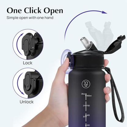 EYQ 1 L Water Bottle, 1 Litre Water bottle with Straw, Leak-Proof, Tritan BPA-Free, Motivational Water Bottle with Time Marker, Sports Drinks Bottle for Fitness, School, Gym, Outdoor Sports