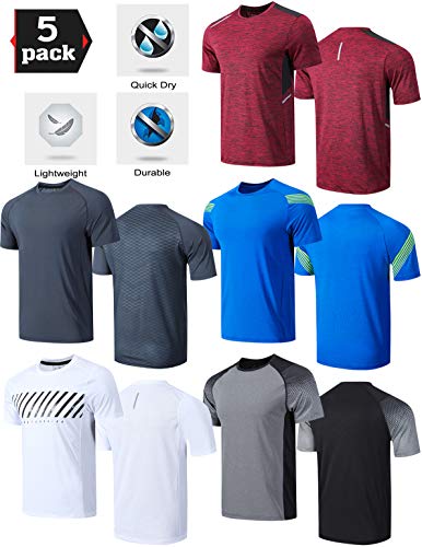 Liberty Imports 5 Pack Men’s Active Quick Dry Crew Neck T Shirts | Athletic Running Gym Workout Short Sleeve Tee Tops Bulk