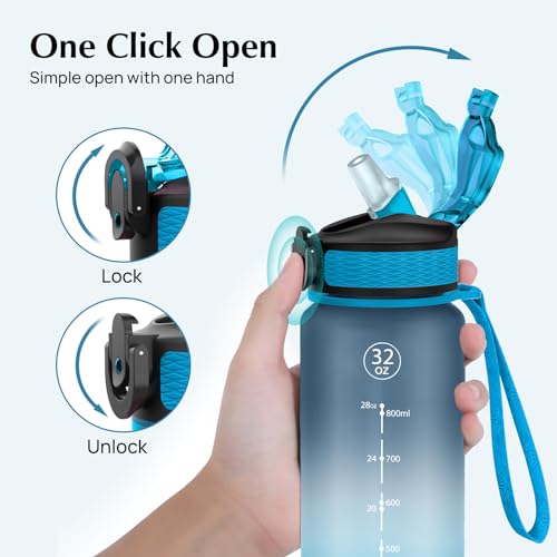 EYQ 1 L Water Bottle, 1 Litre Water bottle with Straw, Leak-Proof, Tritan BPA-Free, Motivational Water Bottle with Time Marker, Sports Drinks Bottle for Fitness, School, Gym, Outdoor Sports