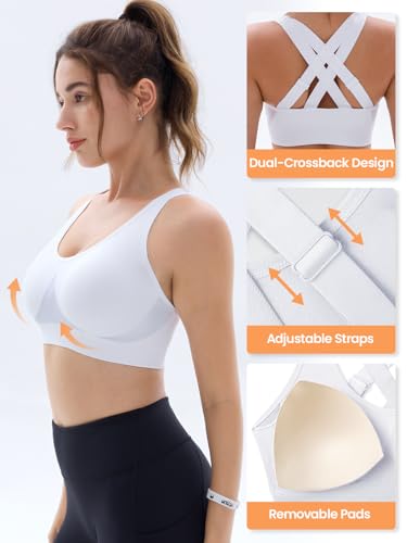 FITTIN Sports Bras for Women Padded: Adjustable Cross Back Seamless Bras Pack for Workout Yoga