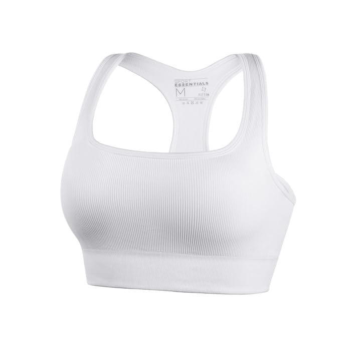 FITTIN Padded Sports Bra for Women ：Ribbed Racerback Seamless Wireless Workout Bras Pack