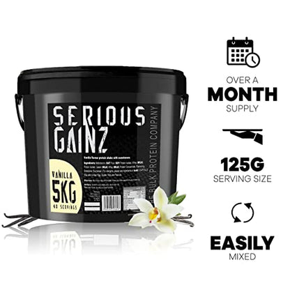 The Bulk Protein Company, SERIOUS GAINZ - Whey Protein Powder - Weight Gain, Mass Gainer - 30g Protein Powders (Strawberry, 5kg)