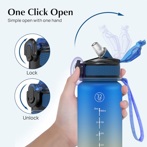 EYQ 1 L Water Bottle, 1 Litre Water bottle with Straw, Leak-Proof, Tritan BPA-Free, Motivational Water Bottle with Time Marker, Sports Drinks Bottle for Fitness, School, Gym, Outdoor Sports