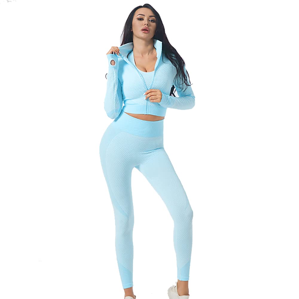 Veriliss Women's 3pcs Gym Tracksuit Sweatsuit Women's Activewear Sets 2024 Sport Yoga Fitness Clothing Ladies Workout Outfit Sportsuits for Running Jogging