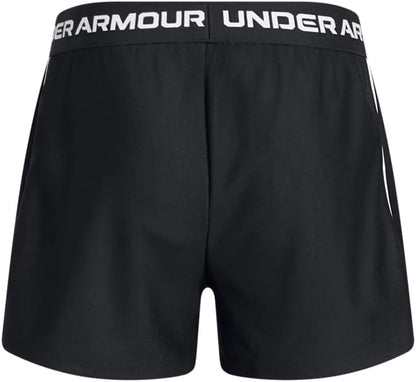 Under Armour Girls' Tech Play Up Short, Girls' Running Shorts with Shaped Hem and Open-Hand Pockets, Breathable and Fast-Drying Gym Shorts Black YXL