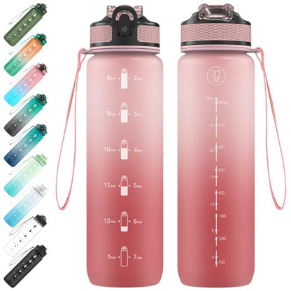 EYQ 1 L Water Bottle, 1 Litre Water bottle with Straw, Leak-Proof, Tritan BPA-Free, Motivational Water Bottle with Time Marker, Sports Drinks Bottle for Fitness, School, Gym, Outdoor Sports