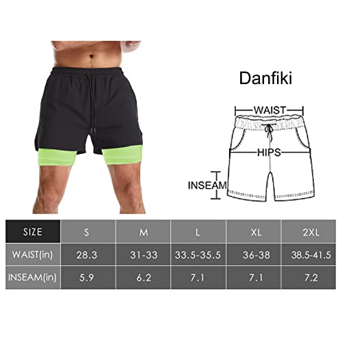 Danfiki Men Running Shorts Men's Shorts Workout with Phone Pocket 2 in 1 Gym Training Shorts Lightweight Quick Drying