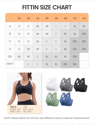 FITTIN Sports Bras for Women Padded: Adjustable Cross Back Seamless Bras Pack for Workout Yoga