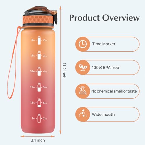 EYQ 1 L Water Bottle, 1 Litre Water bottle with Straw, Leak-Proof, Tritan BPA-Free, Motivational Water Bottle with Time Marker, Sports Drinks Bottle for Fitness, School, Gym, Outdoor Sports