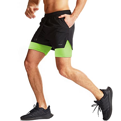 Danfiki Men Running Shorts Men's Shorts Workout with Phone Pocket 2 in 1 Gym Training Shorts Lightweight Quick Drying