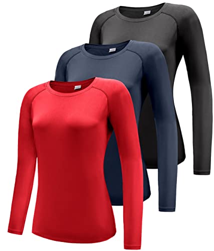 Boyzn Women's 3 Pack Short/Long Sleeve Workout Running Shirts, UPF 50+ Sun Protection Shirts, Athletic Exercise Gym T-Shirts