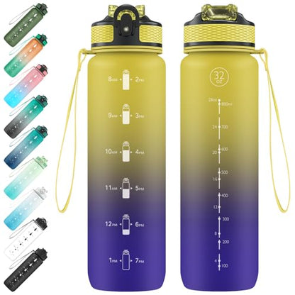 EYQ 1 L Water Bottle, 1 Litre Water bottle with Straw, Leak-Proof, Tritan BPA-Free, Motivational Water Bottle with Time Marker, Sports Drinks Bottle for Fitness, School, Gym, Outdoor Sports