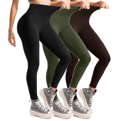 Leafigure 3 Pack Leggings for Women High Waisted Non See-Through Black Soft Workout Gym Yoga Pants