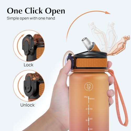 EYQ 1 L Water Bottle, 1 Litre Water bottle with Straw, Leak-Proof, Tritan BPA-Free, Motivational Water Bottle with Time Marker, Sports Drinks Bottle for Fitness, School, Gym, Outdoor Sports