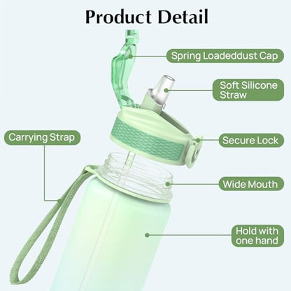 EYQ 1 L Water Bottle, 1 Litre Water bottle with Straw, Leak-Proof, Tritan BPA-Free, Motivational Water Bottle with Time Marker, Sports Drinks Bottle for Fitness, School, Gym, Outdoor Sports