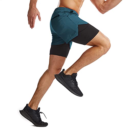 Danfiki Men Running Shorts Men's Shorts Workout with Phone Pocket 2 in 1 Gym Training Shorts Lightweight Quick Drying