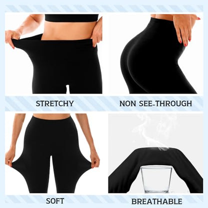 Leafigure 3 Pack Leggings for Women High Waisted Non See-Through Black Soft Workout Gym Yoga Pants