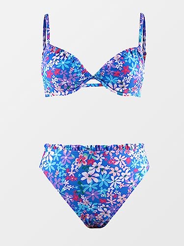 CUPSHE Women Bikini Set High Waisted Swimming Costume Drawstring Floral Bathing Suit with Underwire Swimsuit Two Piece