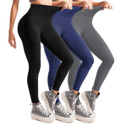 Leafigure 3 Pack Leggings for Women High Waisted Non See-Through Black Soft Workout Gym Yoga Pants