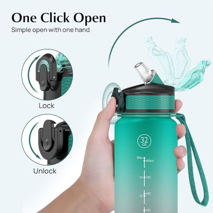 EYQ 1 L Water Bottle, 1 Litre Water bottle with Straw, Leak-Proof, Tritan BPA-Free, Motivational Water Bottle with Time Marker, Sports Drinks Bottle for Fitness, School, Gym, Outdoor Sports