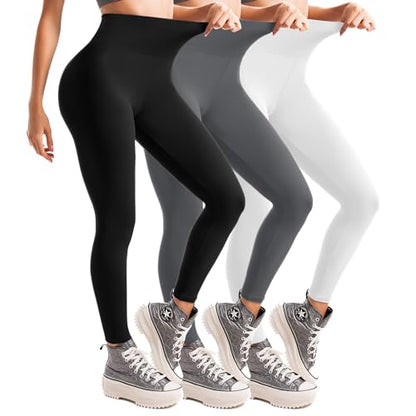 Leafigure 3 Pack Leggings for Women High Waisted Non See-Through Black Soft Workout Gym Yoga Pants