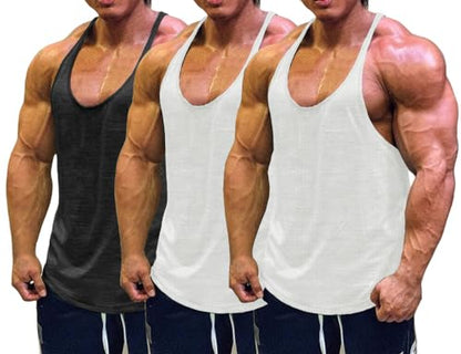 Muscle Cmdr Men's Bodybuilding Stringer Tank Tops Y-Back Gym Fitness Workout Training Running T-Shirts Athletic Quick Dry Top