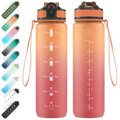 EYQ 1 L Water Bottle, 1 Litre Water bottle with Straw, Leak-Proof, Tritan BPA-Free, Motivational Water Bottle with Time Marker, Sports Drinks Bottle for Fitness, School, Gym, Outdoor Sports