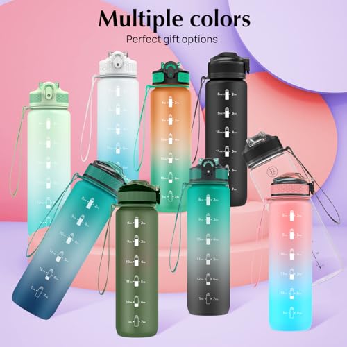 EYQ 1 L Water Bottle, 1 Litre Water bottle with Straw, Leak-Proof, Tritan BPA-Free, Motivational Water Bottle with Time Marker, Sports Drinks Bottle for Fitness, School, Gym, Outdoor Sports