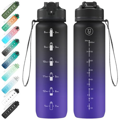 EYQ 1 L Water Bottle, 1 Litre Water bottle with Straw, Leak-Proof, Tritan BPA-Free, Motivational Water Bottle with Time Marker, Sports Drinks Bottle for Fitness, School, Gym, Outdoor Sports