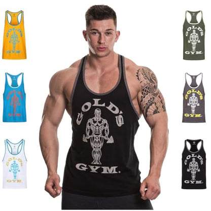 Gold's Gym GGVST004 Men's Training Sports Fitness Tank Top Muscle Joe Contrast Stringer Vest