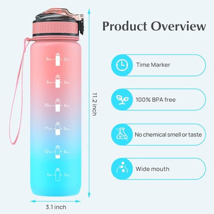 EYQ 1 L Water Bottle, 1 Litre Water bottle with Straw, Leak-Proof, Tritan BPA-Free, Motivational Water Bottle with Time Marker, Sports Drinks Bottle for Fitness, School, Gym, Outdoor Sports