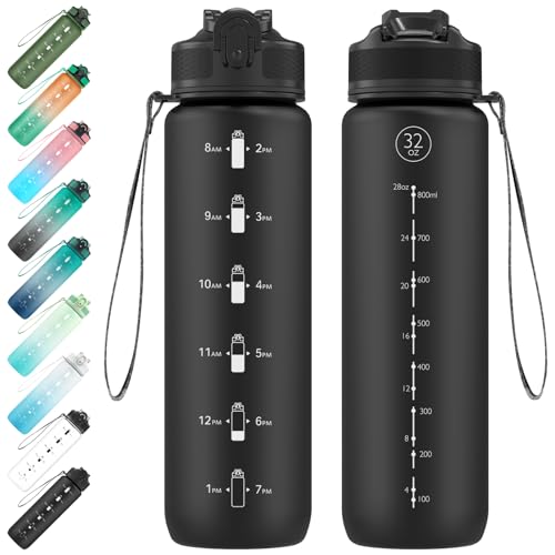 EYQ 1 L Water Bottle, 1 Litre Water bottle with Straw, Leak-Proof, Tritan BPA-Free, Motivational Water Bottle with Time Marker, Sports Drinks Bottle for Fitness, School, Gym, Outdoor Sports