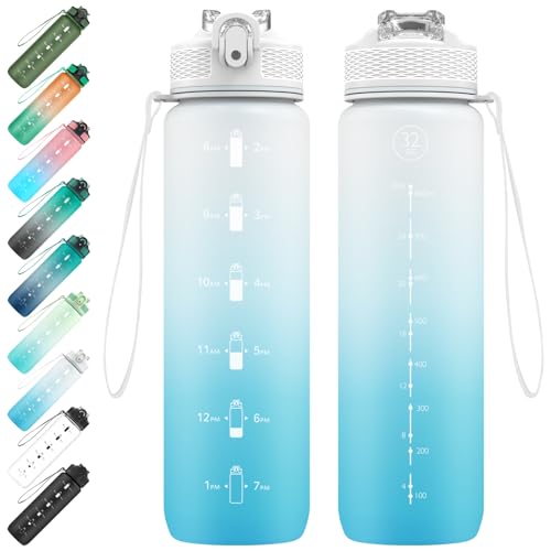 EYQ 1 L Water Bottle, 1 Litre Water bottle with Straw, Leak-Proof, Tritan BPA-Free, Motivational Water Bottle with Time Marker, Sports Drinks Bottle for Fitness, School, Gym, Outdoor Sports