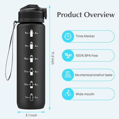 EYQ 1 L Water Bottle, 1 Litre Water bottle with Straw, Leak-Proof, Tritan BPA-Free, Motivational Water Bottle with Time Marker, Sports Drinks Bottle for Fitness, School, Gym, Outdoor Sports