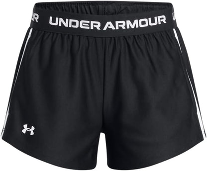 Under Armour Girls' Tech Play Up Short, Girls' Running Shorts with Shaped Hem and Open-Hand Pockets, Breathable and Fast-Drying Gym Shorts Black YXL
